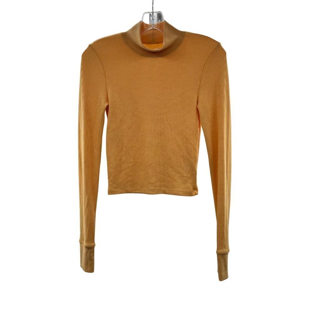 American Eagle Crop Top Women's Size Small Yellow Mock Neck Long Sleeve